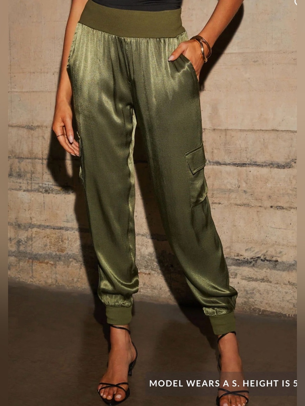 Vici Olive Green Satin Cargo Joggers